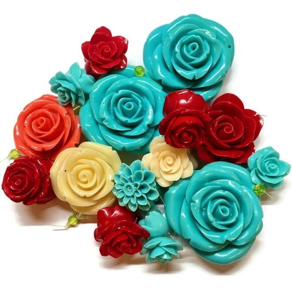 As Low As $2 Medium Cream Coraline Resin Grandiflora Rose Bead 34mm x 22mm 1pc - Picture 5 of 6